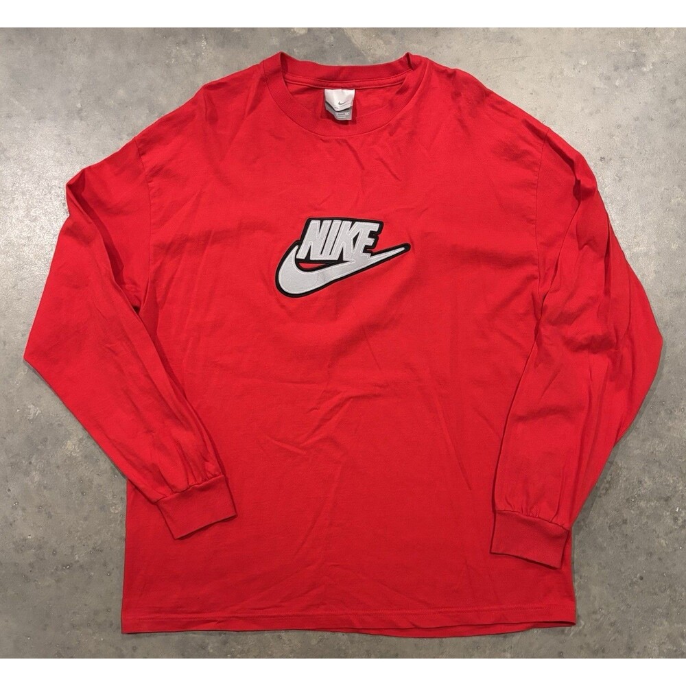 Vintage Y2K Nike Shirt Mens XL Red Center Swoosh Long Sleeve Tee Gray Tag